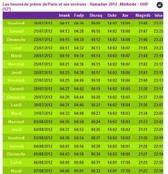 Horaires du Ramadan 2012 pour PARIS et sa r�gion